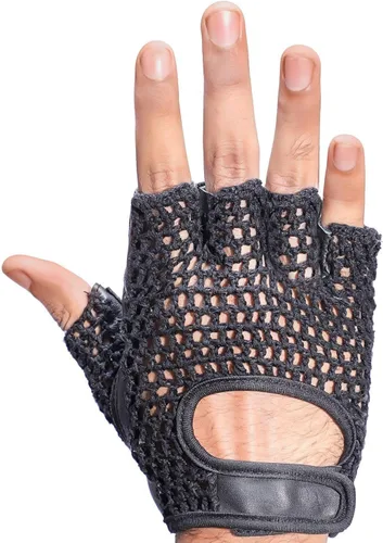 Vista 6 de Levantamiento de pesas de malla de cuero real gimnasio entrenamiento fitness conducción silla de ruedas guantes negros