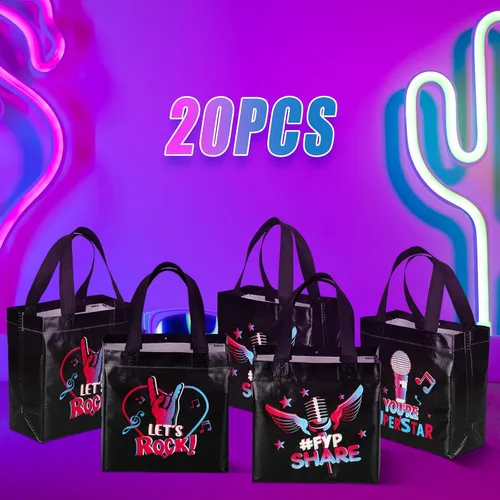 Vista 3 de Pinkunn 20 piezas de bolsas de regalo para fiesta musical, bolsas de regalo no tejidas, suministros para regalos temáticos para adolescentes, cajas