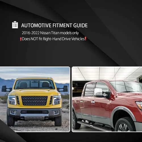 Vista 5 de AUTOZENSATION Compatible con Nissan Titan 2016-2022, par izquierdo + derecho, espejos de remolque con calefacción eléctrica con señal LED, sensor
