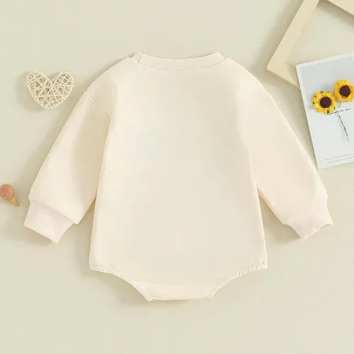 Vista 3 de SOLILOQUY Traje de manga larga con cuello redondo para el primer día de San Valentín para bebé niño y niña, mameluco de corazón de amor