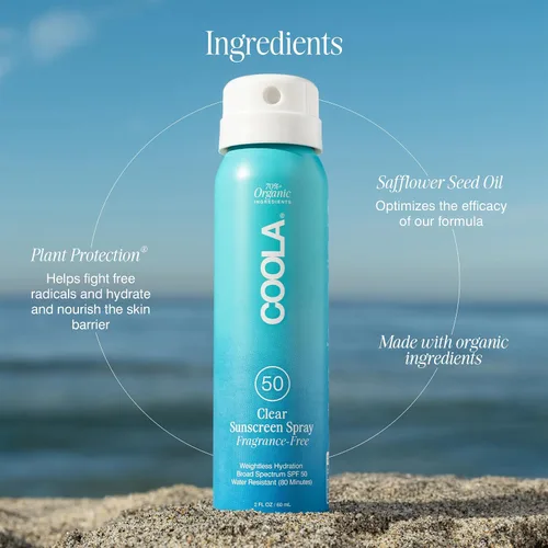 Vista 4 de COOLA Organic Sunscreen SPF 50 Sunblock Spray, Dermatologist Tested Skin Care for Daily Protection, Vegan and Gluten Free, Fragrance Free