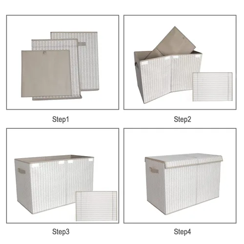 Vista 3 de Caja organizadora de juguetes para niños y niñas, contenedor grande de almacenamiento de tela plegable con tapa abatible y asas para ropa, manta