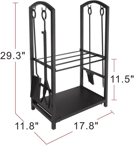 Vista 3 de ATR ART TO REAL Estante de Leña Juegos de Herramientas para Chimenea Hierro Forjado Negro Soporte de Almacenamiento de Leña Transportador de Madera