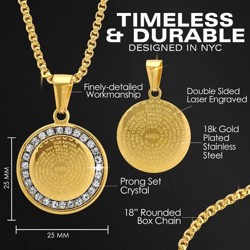 Vista 4 de Steeltime Stainless Steel Lords Prayer Necklace with Simulated Diamonds