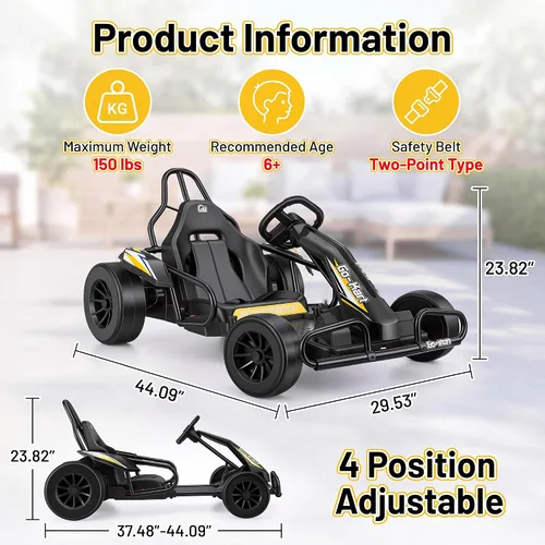 Vista 7 de Hikole 24V Electric Drift Go Kart with Backrest for Kids Ages 6-12, Black