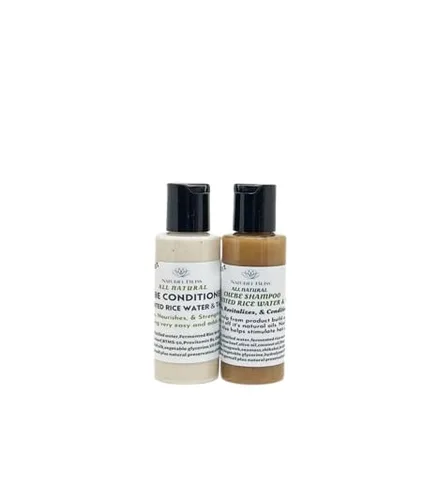 Vista 3 de Tamaños de muestra Croton Zambesicus Paquete de champú y acondicionador de agua de arroz fermentado y seco... Kit de crecimiento del cabello