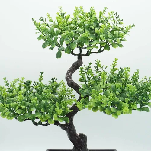 Vista 4 de Árbol bonsái falso, planta de pino de flor artificial, decoración de fiesta de Navidad, decoración del hogar, plantas falsas para decoración de Verde