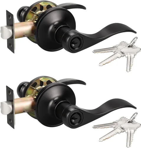 Vista 20 de Manija de puerta con llave y cerradura semejantes. Manija negra mate de puerta en combinación con llave. Manija de puerta estilo vintage negra, Negro