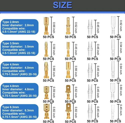 Vista 4 de Qibaok - Kit de herramientas de engaste de terminales de cable, crimpadora de cables de trinquete AWG 22-16 (0.5-1.5 mm²) con 500 conectores macho