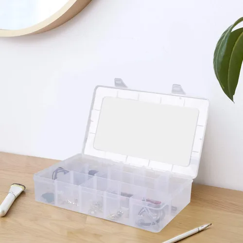 Vista 5 de Gospire Organizador de joyería Caja de almacenamiento de plástico transparente con 15 grandes rejillas con divisores extraíbles