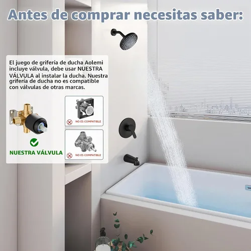 Vista 2 de Aolemi Juego de grifo de ducha para bañera con válvula, kit de acabado de ducha de montaje en pared de 6 pulgadas, accesorios de bañera, válvula