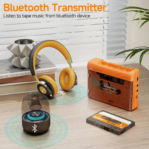 Vista 2 de Grabador portátil del reproductor de cinta de casete Bluetooth Naranja