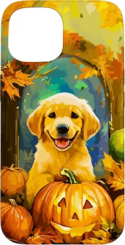 Vista 6 de Cute Golden Retriever Fall Pumpkin Autumn Leaves Halloween Case for iPhone 16
