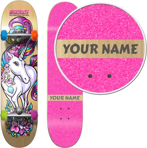 Vista 6 de Monopatín personalizado SkateXS para principiantes de unicornio para niñas