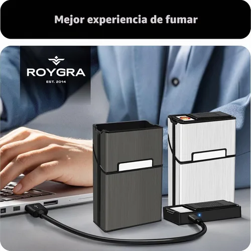 Vista 6 de roygra Funda para cigarrillos con encendedor (paquete de 2), interruptor magnético tamaño King de 85mm, soporte de 20 unidades para hombres