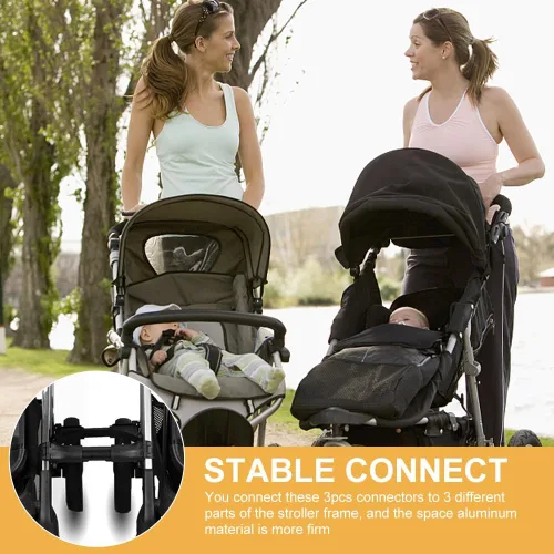 Vista 8 de Conector de cochecito de 3 piezas con 2 ganchos para cochecito, conector para niños pequeños, longitud ajustable de liberación rápida con gancho