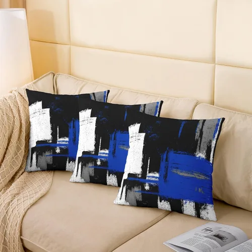 Vista 210 de Juego de 2 fundas de almohada abstractas de 16 x 16 pulgadas para niños, niñas, adolescentes, decoración de dormitorio, moderna a rayas, decoración