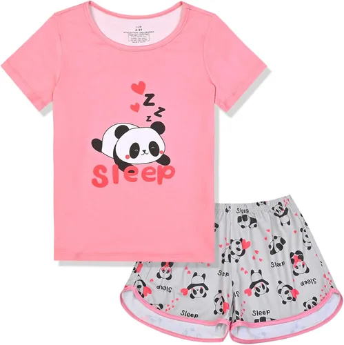 Vista 12 de QPANCY Pijamas de verano para niñas, conjuntos de pijamas de manga corta para dormir de verano