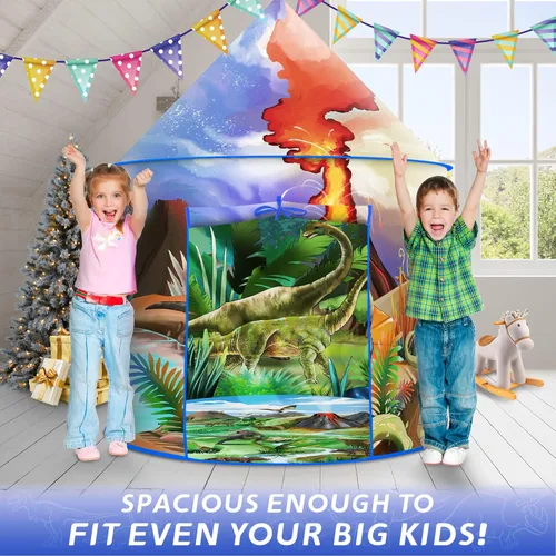 Vista 2 de Tienda de campaña de dinosaurio para niños, tienda de campaña de aventura desplegable para juegos en interiores y exteriores