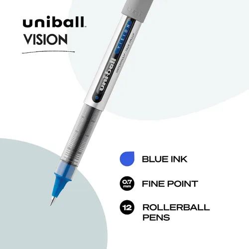 Vista 3 de uni-ball Uniball Vision - Bolígrafos de punta fina de 0.028 in, color azul, 12