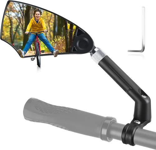 Vista 8 de WEST BIKING Espejo de bicicleta antideslumbrante para manillar - Espejo retrovisor de bicicleta con lente retráctil y ajustable de 360 °, espejo