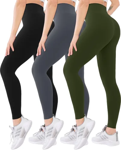 Vista 17 de Blisset - Paquete de 3 leggings de cintura alta para mujer con bolsillos, pantalones suaves y activos para control de abdomen, ideales para yoga