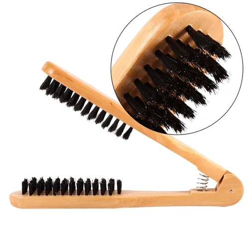 Vista 6 de Peine alisador de cabello de doble cepillo, mango de madera, antiestático, calor para cabello suave y suave, funciona con secador de pelo