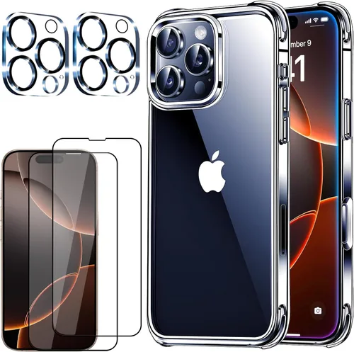 Vista 10 de Funda transparente 5 en 1 para iPhone 12 Pro de 6.1 pulgadas, con 2 protectores de pantalla HD + 2 protectores de lente de cámara, película