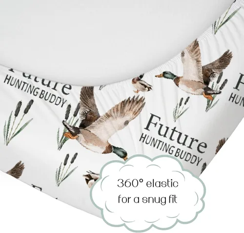 Vista 3 de HawSkgFub Future Duck Hunting Buddy - Sábana bajera para cuna estándar para bebé, cazador de patos malardos, animales salvajes, lago, para niños