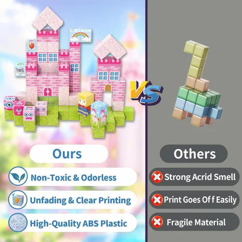 Vista 5 de WSHIMIN Princess Castle Toys Bloques de construcción magnéticos para niños de 4 a 8 años, juguetes sensoriales STEM magnéticos