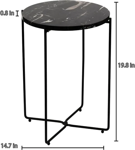 Vista 3 de Mesa auxiliar redonda de metal con parte superior de mármol natural, moderna mesa de centro pequeña para sala de estar, dormitorio, espacio pequeño