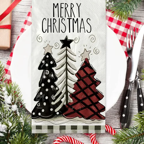 Vista 3 de AnyDesign 100 hojas de servilletas de Navidad para invitados, árbol de Navidad, servilletas de papel desechables, servilletas decorativas para baño