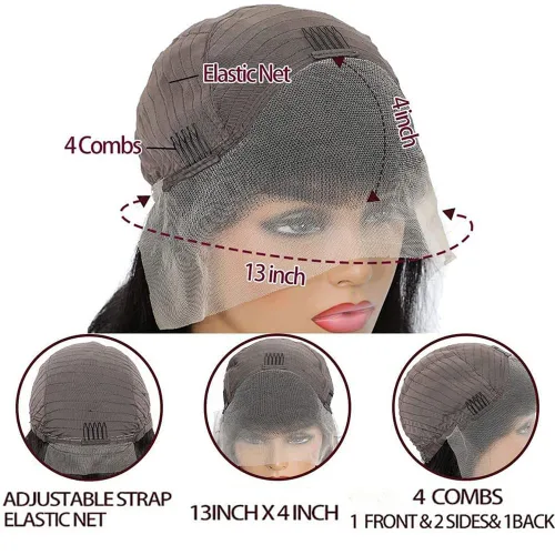 Vista 7 de Pelucas de cabello humano con encaje frontal transparente HD de 13 x 4 pulgadas, cabello humano prearrancado, nudos predecolorados, bordes 4C