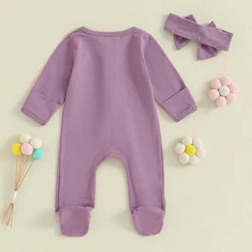 Vista 4 de Merqwadd Pijama con cremallera para bebé, paquete de 3 unidades, con volantes, ropa de algodón para llegar a casa