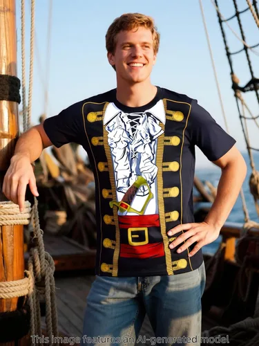 Vista 6 de Funny World Disfraz de Halloween de manga corta con estampado de pirata para hombre Negro