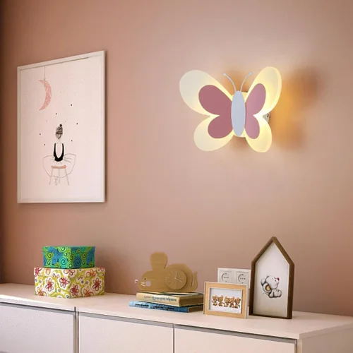 Vista 2 de Angoily Lámpara de pared de mariposa LED rosa aplique de pared LED luces de noche noche de mariposa interior para lámpara decorativa
