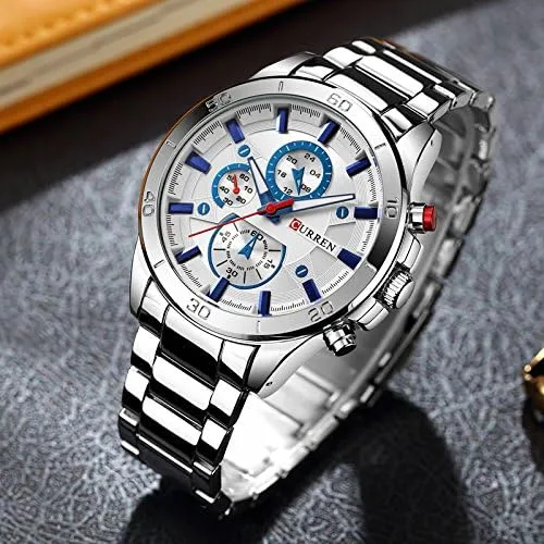 Vista 2 de CURREN Reloj de pulsera 8275 para hombre reloj de cuarzo de lujo moda casual blanco plateado plateado Reloj de cuarzo