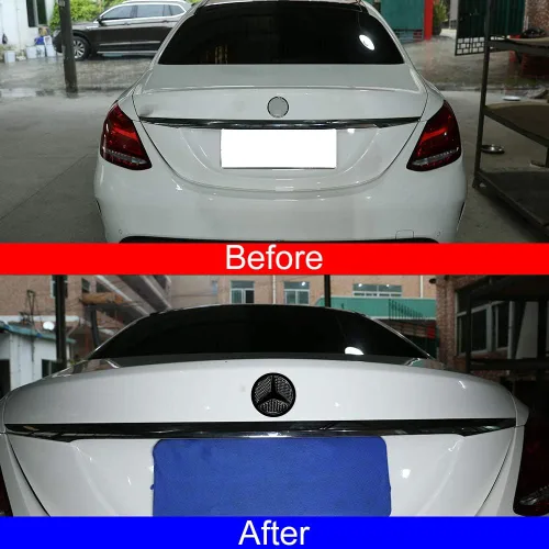 Vista 2 de YIWANG 3 unids real fibra de carbono coche puerta trasera camión arranque emblema insignia etiqueta para Mercedes Benz Clase C W205 2016-2019 Auto