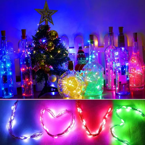 Vista 6 de SmilingTown 12 paquetes de 20 luces LED para botellas de vino con corcho - Cadena de luces de hadas de alambre plateado, luces de corcho operadas