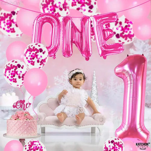 Vista 7 de KatchOn, Globos rosa intenso con el número 1 para el primer cumpleaños, 40 pulgadas, paquete de 12, globos rosa con el número 1, decoraciones