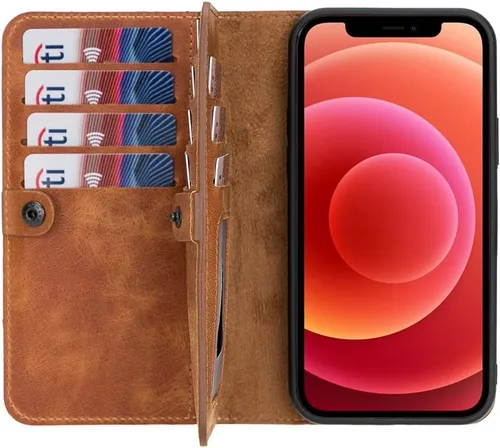 Vista 49 de HARDISTON Funda de piel auténtica de alta calidad hecha a mano para iPhone 7/8 / SE doble folio tarjetero - Funda magnética desmontable - Soporte
