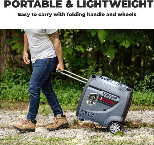 Vista 3 de A-iPower Generador inversor portátil, listo para autocaravana de 3700 W, cumple con la EPA, portátil con mango telescópico para uso doméstico