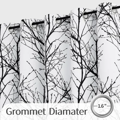Vista 3 de FMFUNCTEX Cortinas 100% opacas para dormitorio, cortinas de ramas de árbol blanco y negro de 54 pulgadas de largo para sala de estar, cortinas
