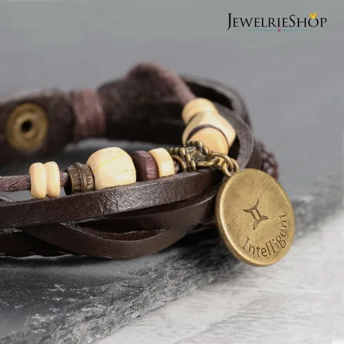 Vista 5 de JewelrieShop - Pulsera de piel auténtica trenzada con cuerda, diseño del zodiaco, ajustable, para hombre y mujer