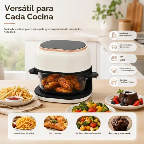 Vista 7 de Freidora de aire de 4.2 cuartos con cesta de vidrio y pantalla táctil, freidora eléctrica de aire caliente de 900 W, multifuncional, ventana