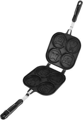Vista 2 de Oumefar Waffle Maker - Sartén cuadrada para panqueques con 4 agujeros de doble cara con patrón de animales de dibujos animados, antiadherente