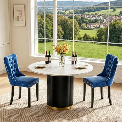 Vista 27 de SSLine 41.3 in Round Sintered Stone Dining Table for 4 Fluted Pedestal Base