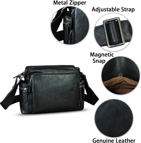 Vista 6 de IVTG Bolso de cuero genuino y bolso de mensajero para hombre, bolso de hombro de cuero a la moda, maletín, bolso cruzado, correa