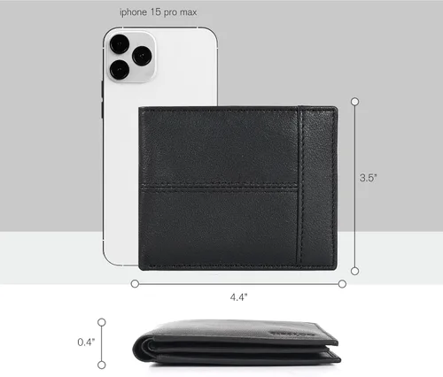 Vista 6 de Cartera para bolsillo frontal, bloqueo RFID, de piel, plegable, con ventana de identificación, para hombre