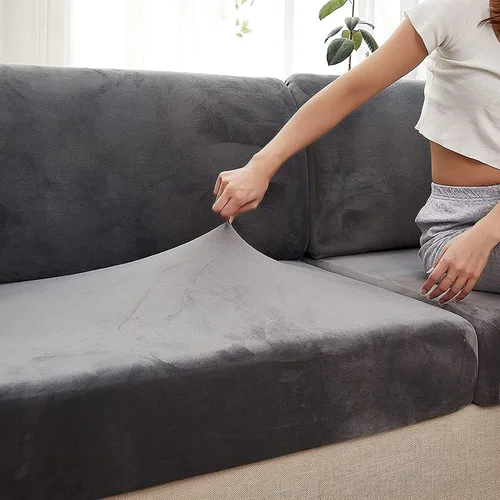Vista 3 de Fundas elásticas de cojín para sofá, funda de cojín de terciopelo en forma de L para sofá chaise longue, funda de asiento de sofá seccional